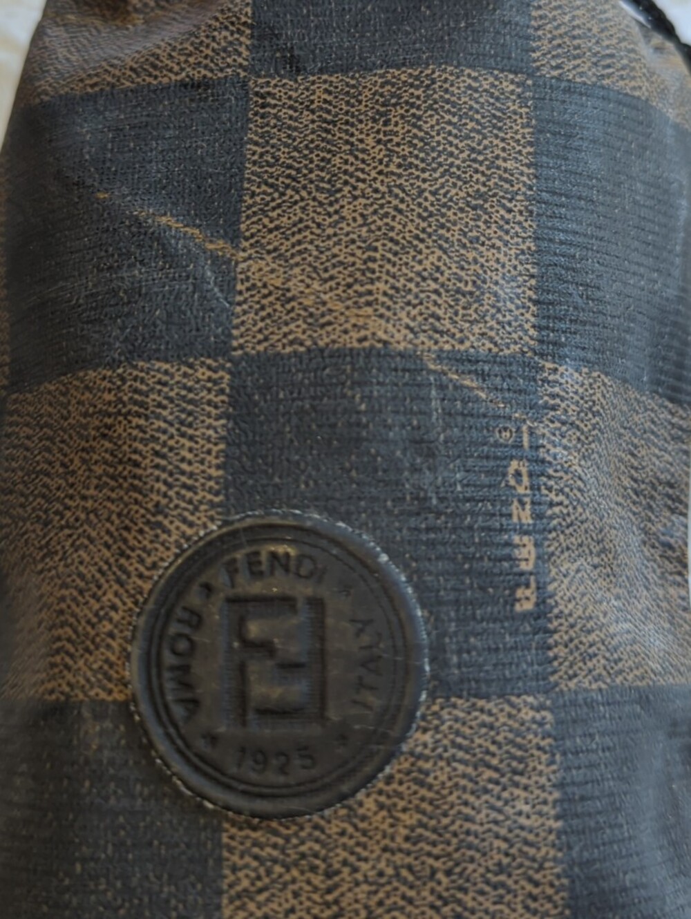 Fendi Vintage Brown and Black Checkered Drawstring Pouch For Phone Sunglasses - Picture 2 of 6